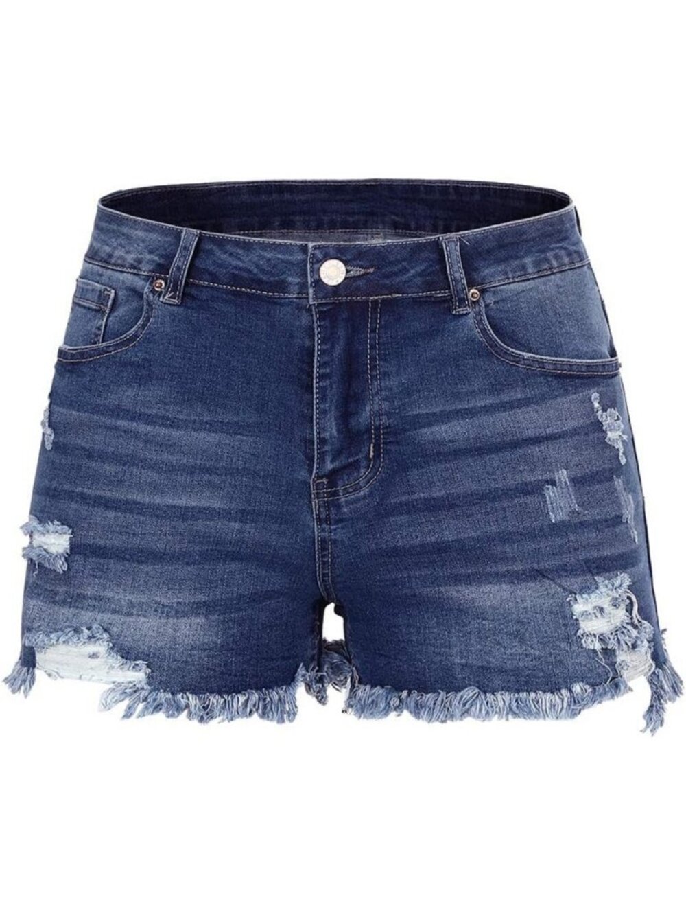 Mid Rise Ripped Stretchy Denim Shorts for Women | Casual Frayed Hem Jean Shorts